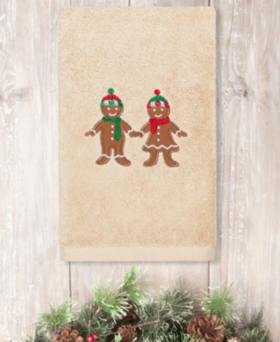 Linum Home Christmas Gingerbread Embroidered 100% Turkish Cotton Hand Towel Bedding In Sand