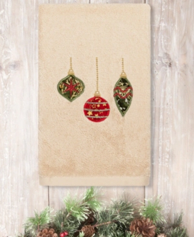 Linum Home Christmas Ornaments Embroidered 100% Turkish Cotton Hand Towel In Sand