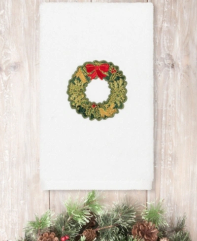 Linum Home Christmas Wreath Embroidered 100% Turkish Cotton Hand Towel In Sand