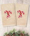 LINUM HOME CHRISTMAS CANDY CANES EMBROIDERED 100% TURKISH COTTON 2-PC. HAND TOWEL SET