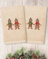 Linum Home Christmas Gingerbread Embroidered 100% Turkish Cotton 2-pc. Hand Towel Set In Sand