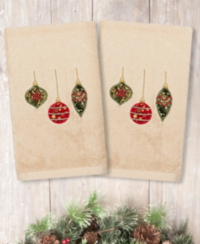 Linum Home Christmas Ornaments Embroidered 100% Turkish Cotton 2-pc. Hand Towel Set In Sand