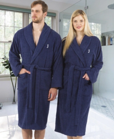 Linum Home 100% Turkish Cotton Personalized Terry Bath Robe - Navy Bedding In J