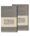 Linum Home 100% Turkish Cotton Vivian 2-pc. Embellished Hand Towel Set Bedding In Dark Gray