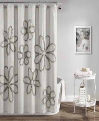Lush Decor Ruffle Flower 72" X 72" Shower Curtain In Light Gray