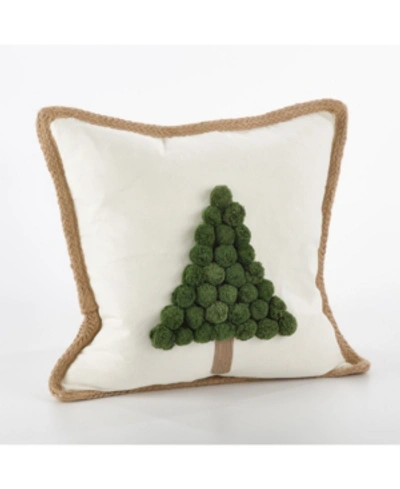 Saro Lifestyle Pom Pom Christmas Tree Decorative Pillow, 18" X 18" In Ivory