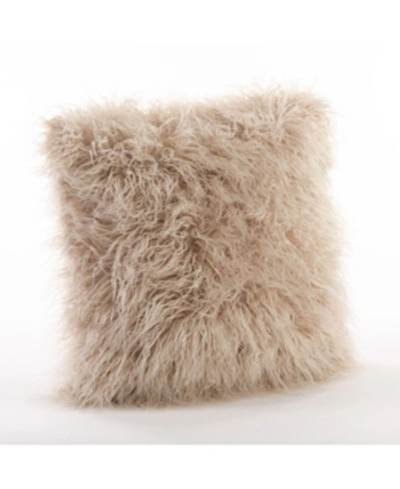 Saro Lifestyle Mongolian Faux Fur Decorative Pillow, 18" X 18" In Beige