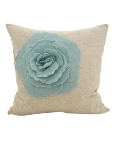 Saro Lifestyle Rose Flower Statement Throw Pillow, 18" X 18" In Aqua