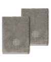 Linum Home 100% Turkish Cotton Alyssa 2-pc. Embellished Washcloth Set Bedding In Dark Gray