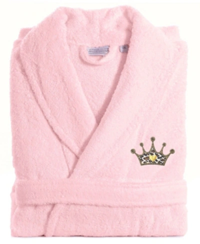 Linum Home Embroidered With Cheetah Crown Terry Bath Robe Bedding In Pink