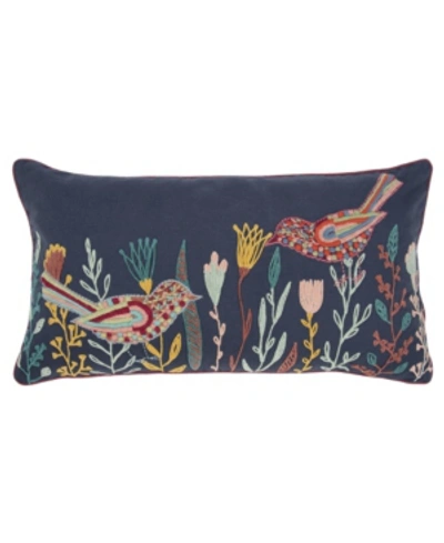 Rizzy Home Floral Polyester Filled Decorative Pillow, 14" X 26" In Blue