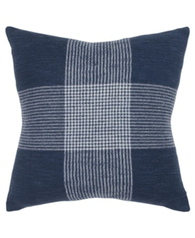 Rizzy Home Plaid Polyester Filled Decorative Pillow, 20" X 20" In Indigo