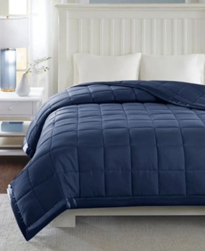 Madison Park Windom Lightweight Down Alternative Satin Trim Blanket, Full/queen In Navy