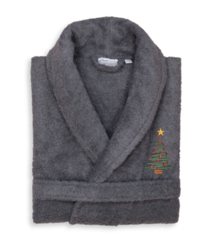 Linum Home Christmas Tree Design Embroidered Terry Bathrobe Bedding In Gray