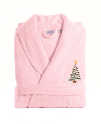 Linum Home Christmas Tree Design Embroidered Terry Bathrobe Bedding In Light Pink