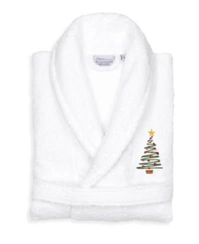 Linum Home Christmas Tree Design Embroidered Terry Bathrobe Bedding In White
