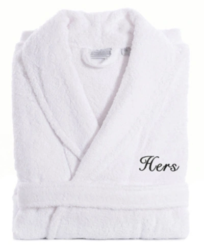 Linum Home Turkish Cotton Embroidered Hers Terry Bathrobe Bedding In Gray