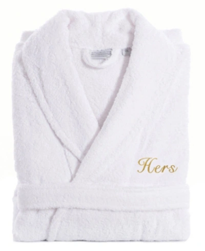 Linum Home Turkish Cotton Embroidered Hers Terry Bathrobe Bedding In Gold