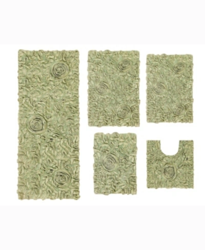 Home Weavers Bell Flower Bath Rug Set, 5 Piece Bedding In Green