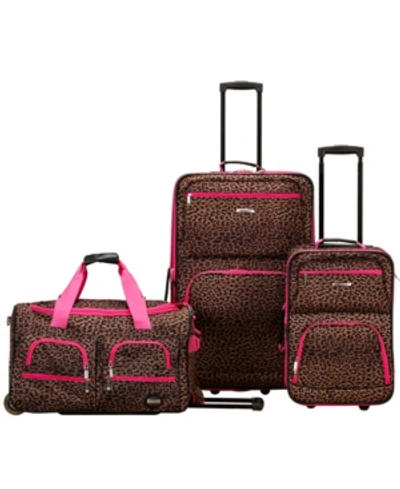 Rockland 3-pc. Softside Luggage Set In Cheetah With Pink Trim