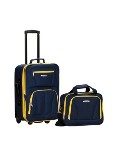 Rockland 2-pc. Pattern Softside Luggage Set In Navy With Yellow Trim