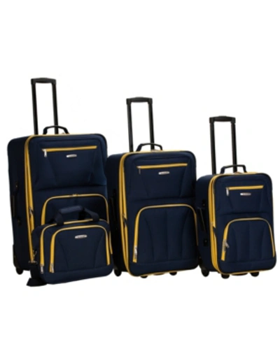 Rockland 4-pc. Softside Luggage Set In Navy With Yellow Trim