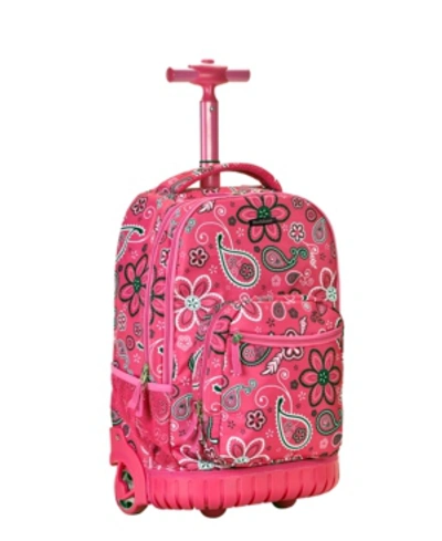 Rockland 19" Rolling Backpack In Pink Bandana