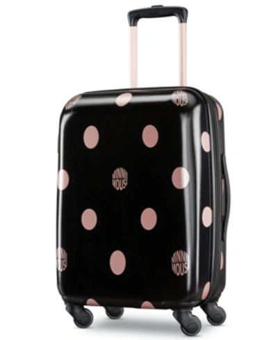 American Tourister Kids' Minnie Mouse Dots 21" Carry-on Spinner Suitcase In Black Dots