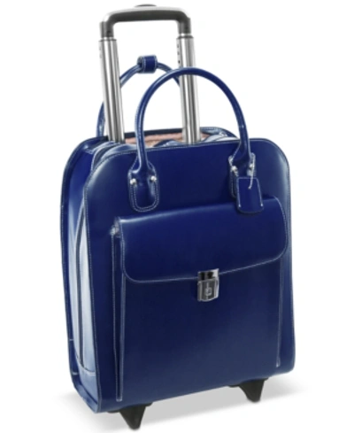 Mcklein Uptown Leather Wheeled Laptop Briefcase In Navy