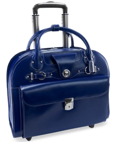 Mcklein Edgebrook Leather Wheeled Laptop Briefcase In Navy