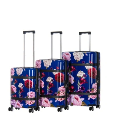Triforce Luggage Triforce Versailles 3-piece Spinner Floral Luggage Set In Blue