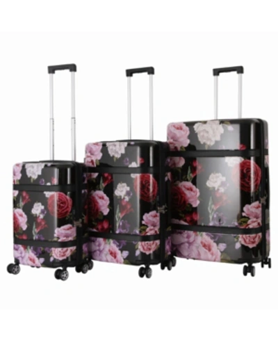 Triforce Luggage Triforce Versailles 3-piece Spinner Floral Luggage Set In Black