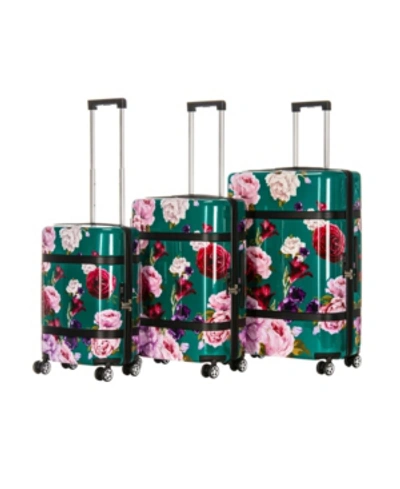 Triforce Luggage Triforce Versailles 3-piece Spinner Floral Luggage Set In Emerald