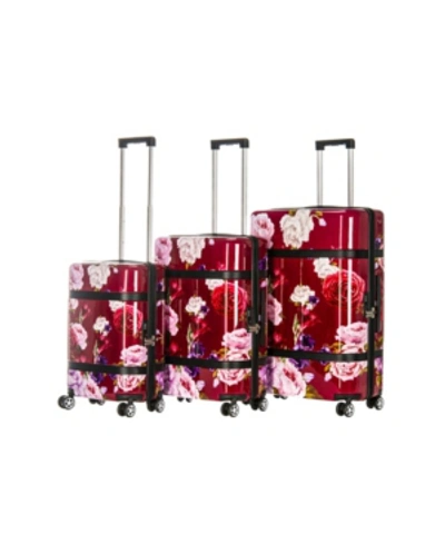 Triforce Luggage Triforce Versailles 3-piece Spinner Floral Luggage Set In Red