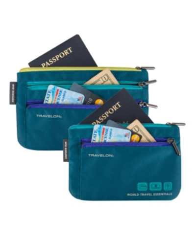 Travelon World Travel Essentials Currency And Passport Organizers, Set Of 2 In Blue