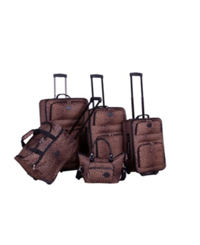 American Flyer Animal Print 5 Piece Spinner Luggage Set In Dark Brown