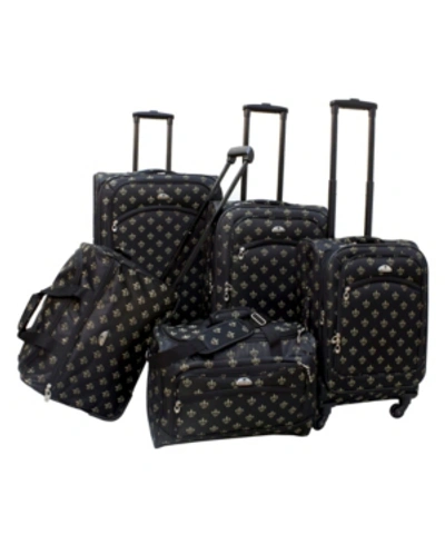 American Flyer Fleur De Lis 5 Piece Spinner Luggage Set In Black