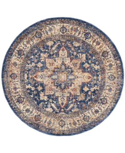 Km Home Taza Heriz 5' Round Area Rug In Dark Blue