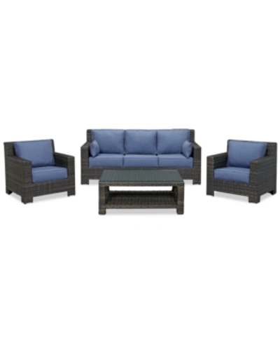 Furniture Viewport Outdoor Wicker 4-pc. Seating Set (1 Sofa, 2 Club Chairs And 1 Coffee Table), With Sunbrella In Spectrum Denim