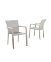 Noble House Dover Outdoor Armed Stacking Chairs With Frame, Set Of 2 In Off-white