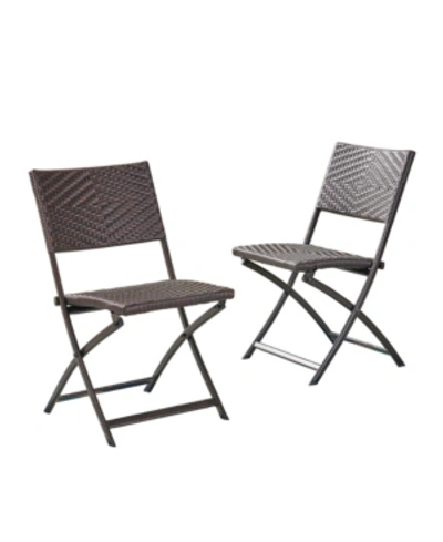 Noble House Winifred Outdoor Folding Chairs, Set Of 2 In Dark Brown