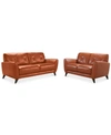 Furniture Myia 82" Tufted Back Leather Sofa And 62" Loveseat Set, Created For Macy's In Terracotta Orange