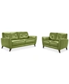 Furniture Myia 82" Tufted Back Leather Sofa And 62" Loveseat Set, Created For Macy's In Green Apple