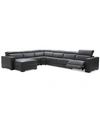 FURNITURE NEVIO 6-PC LEATHER SECTIONAL SOFA WITH CHAISE, 1 POWER RECLINER AND ARTICULATING HEADRESTS, CREATED 