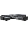 FURNITURE NEVIO 6-PC LEATHER SECTIONAL SOFA WITH CHAISE, 3 POWER RECLINERS AND ARTICULATING HEADRESTS, CREATED