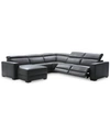 Furniture Nevio 5-pc Leather Sectional, 2 Power Recliners, Created For Macy's In Smoke Grey