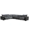 Furniture Nevio 6-pc Leather "l" Shaped Sectional Sofa With 3 Power Recliners And Articulating Headrests, Crea In Smoke Grey