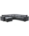 Furniture Nevio 124" 5-pc Leather Sectional Sofa With Chaise, 1 Power Recliner And Articulating Headrests, Cre In Smoke Grey
