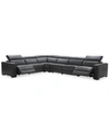 FURNITURE NEVIO 6-PC LEATHER "L" SHAPED SECTIONAL SOFA WITH 2 POWER RECLINERS AND ARTICULATING HEADRESTS, CREA