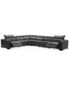 Furniture Nevio 6-pc Leather "l" Shaped Sectional Sofa With 2 Power Recliners And Articulating Headrests, Crea In Smoke Grey